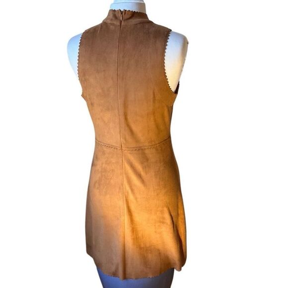 HYFVE Scalloped Hem Mini Dress, Large. Faux Brown Suede. Microfiber. Pretty - Picture 8 of 14
